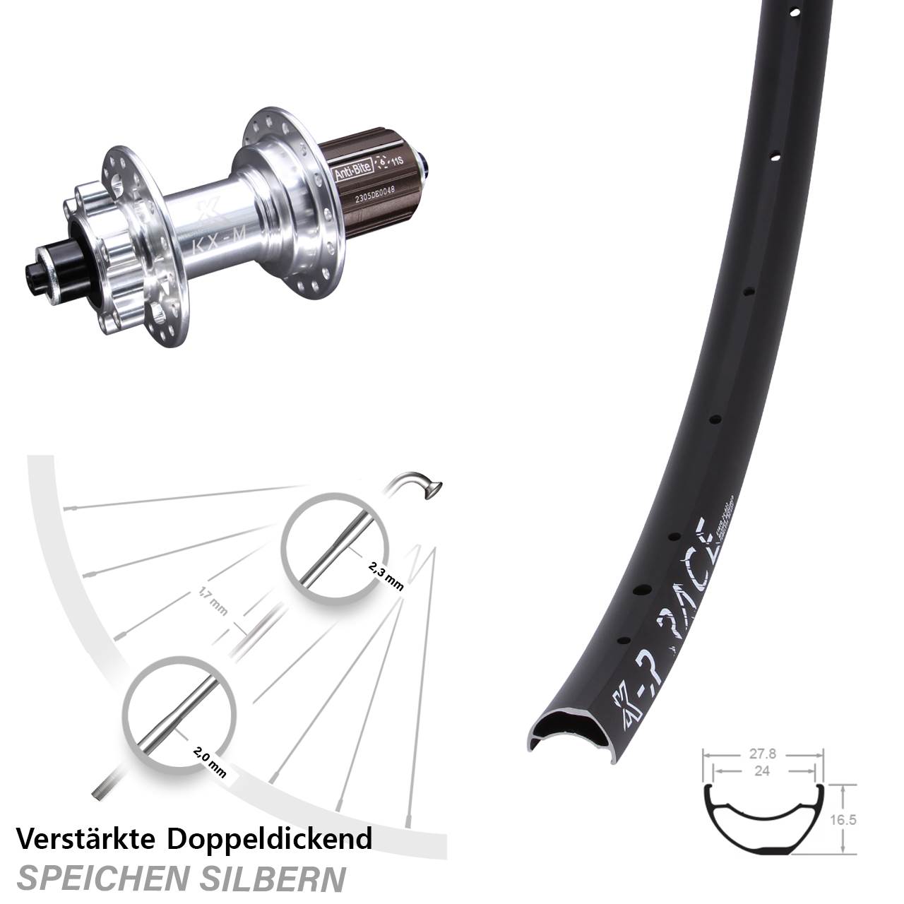 Hinterrad 6-Loch 28 Zoll KX-MR Race 8-12 fach QR