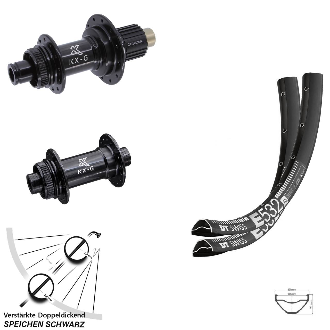 Disc Laufrad-Satz 29 Zoll DT Swiss E 532 KX-G Shimano Micro Spline 15x100 12x142