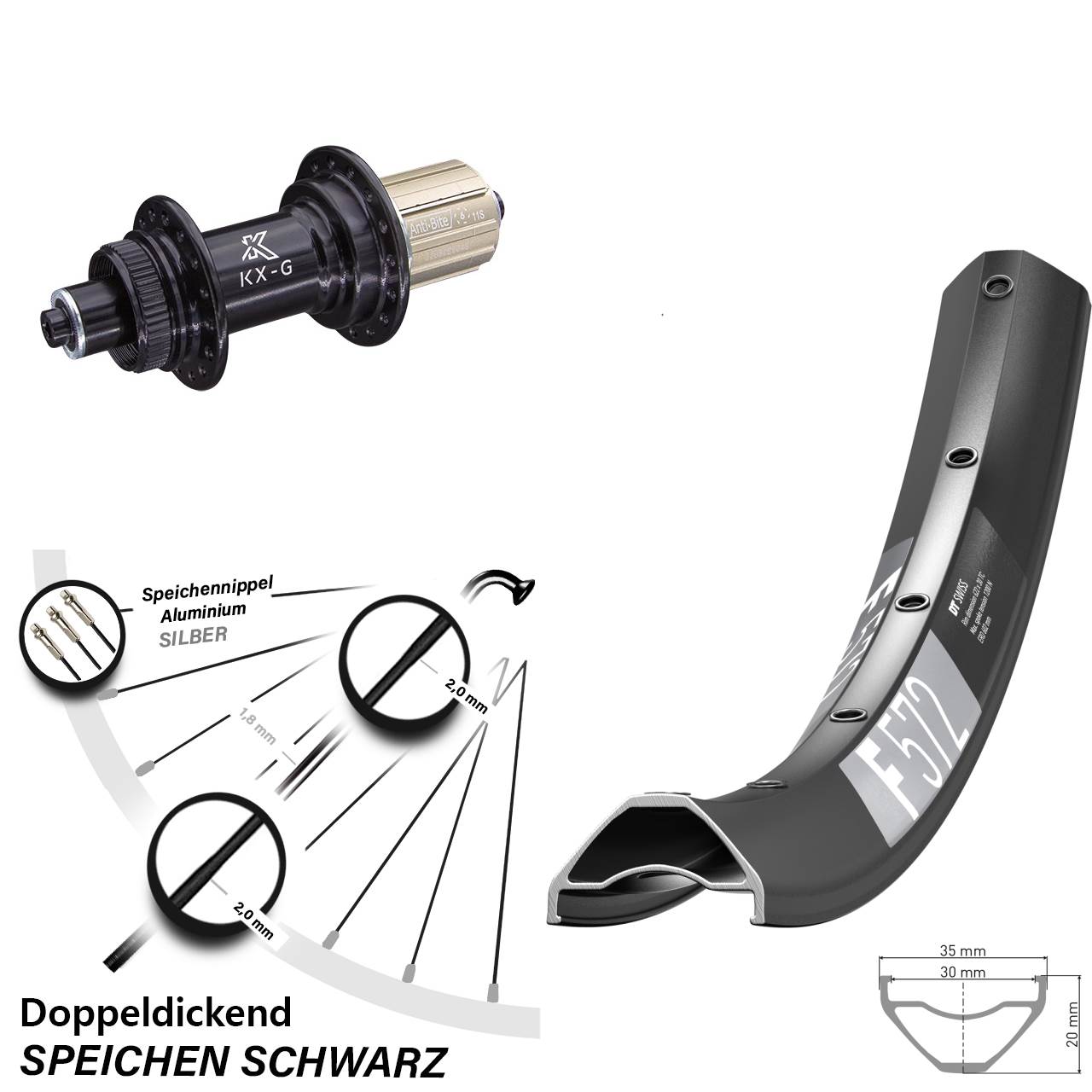 DT Swiss F572 KX-G 29 Zoll Centerlock Hinterrad QR 8-12 fach