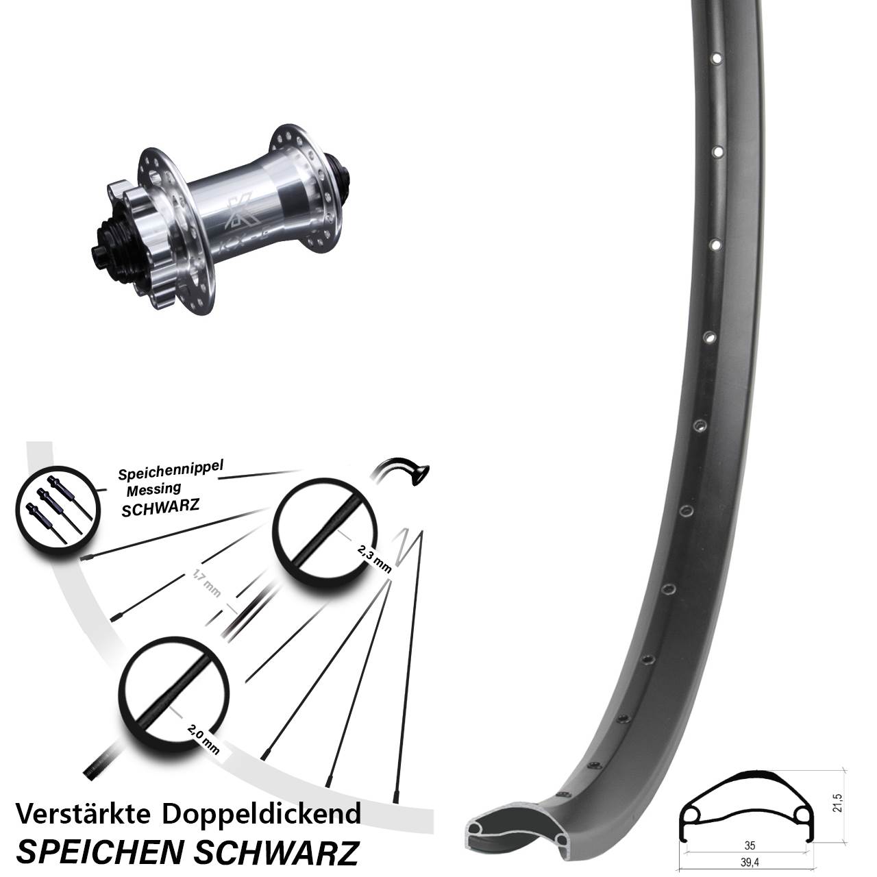 Ambrosio E35 KX-E verstärkt 27,5 Zoll Disc Vorderrad QR