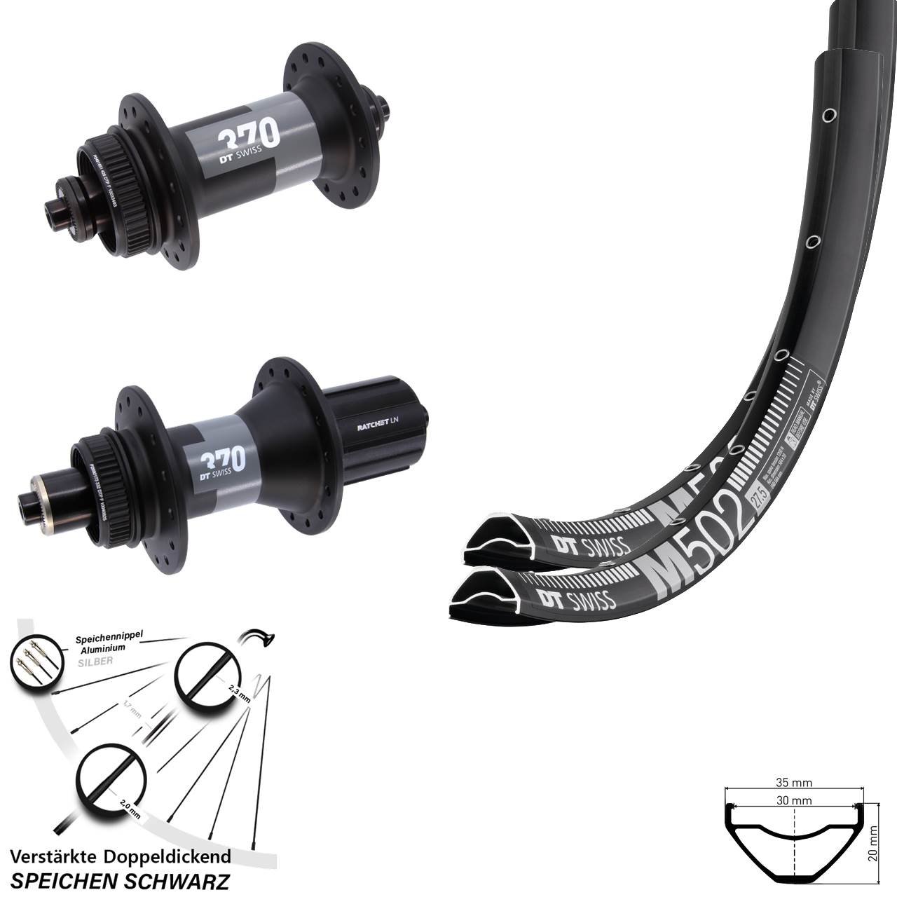 DT Swiss M502 DT Swiss 370 29 Zoll Centerlock Laufradsatz QR 8-12 fach HG