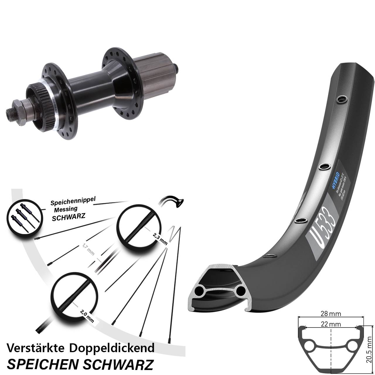 DT Swiss U533 Joytech D762TSE Centerlock 5x135 mm 28-29 Zoll Hinterrad QR 8-11 fach