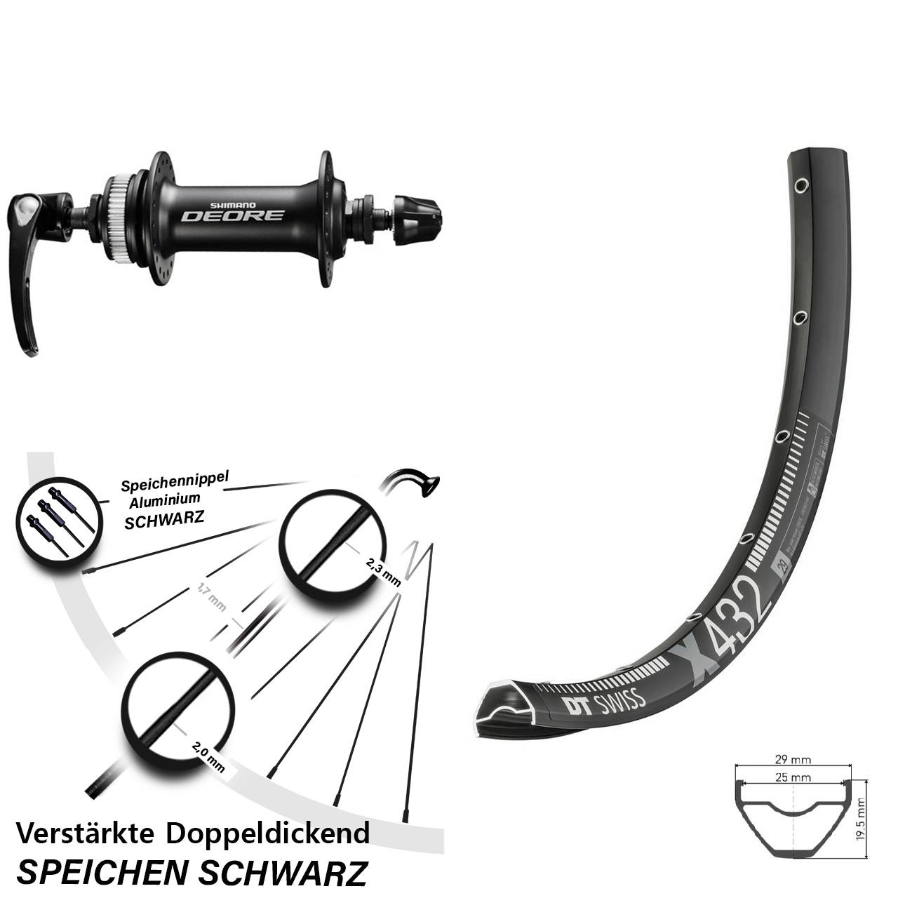 29 Zoll DT Swiss X 432 Shimano Deore Disc Vorderrad für Schnellspanner