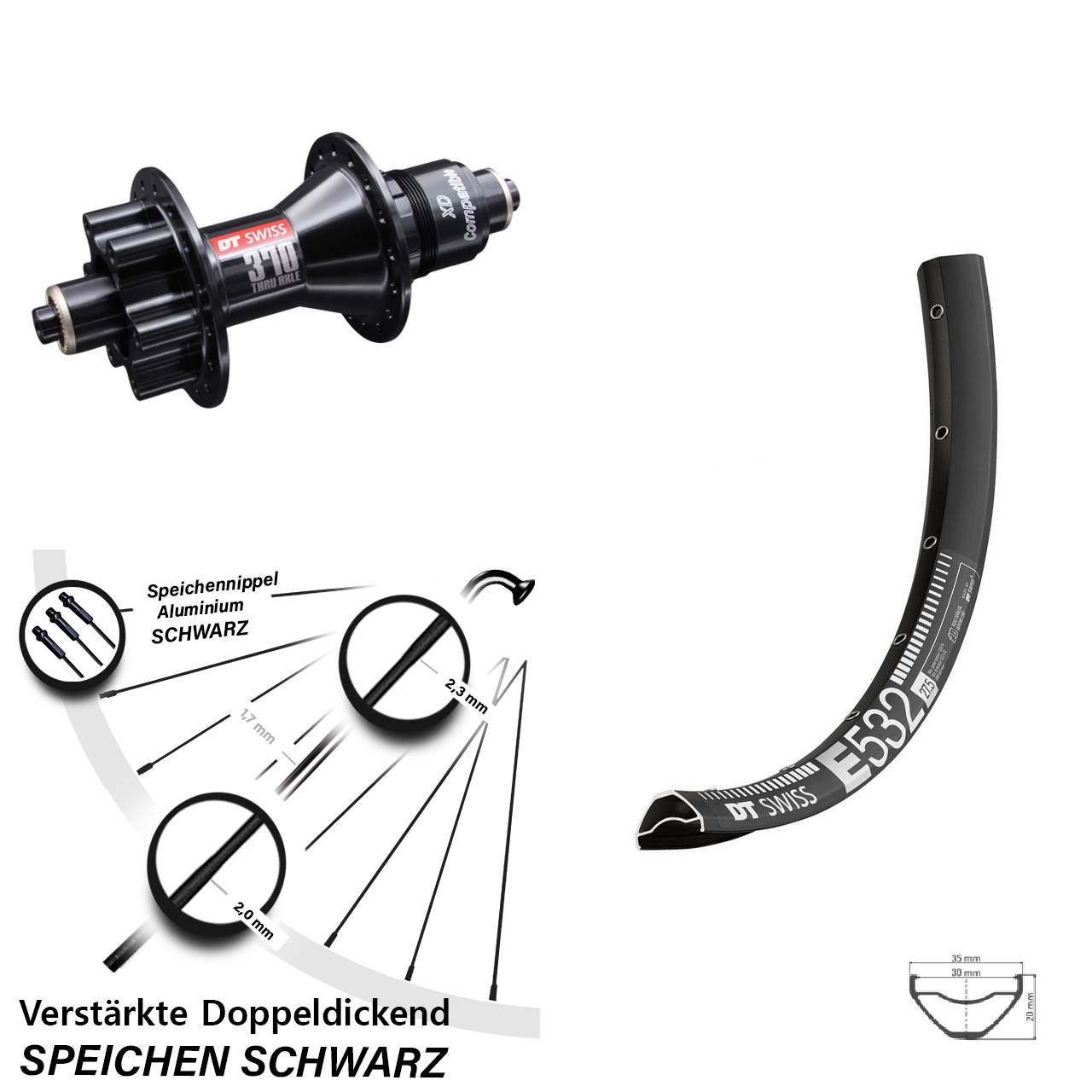 6-Loch Hinterrad 29 Zoll DT Swiss E 532 370 Sram XD 5x135 mm