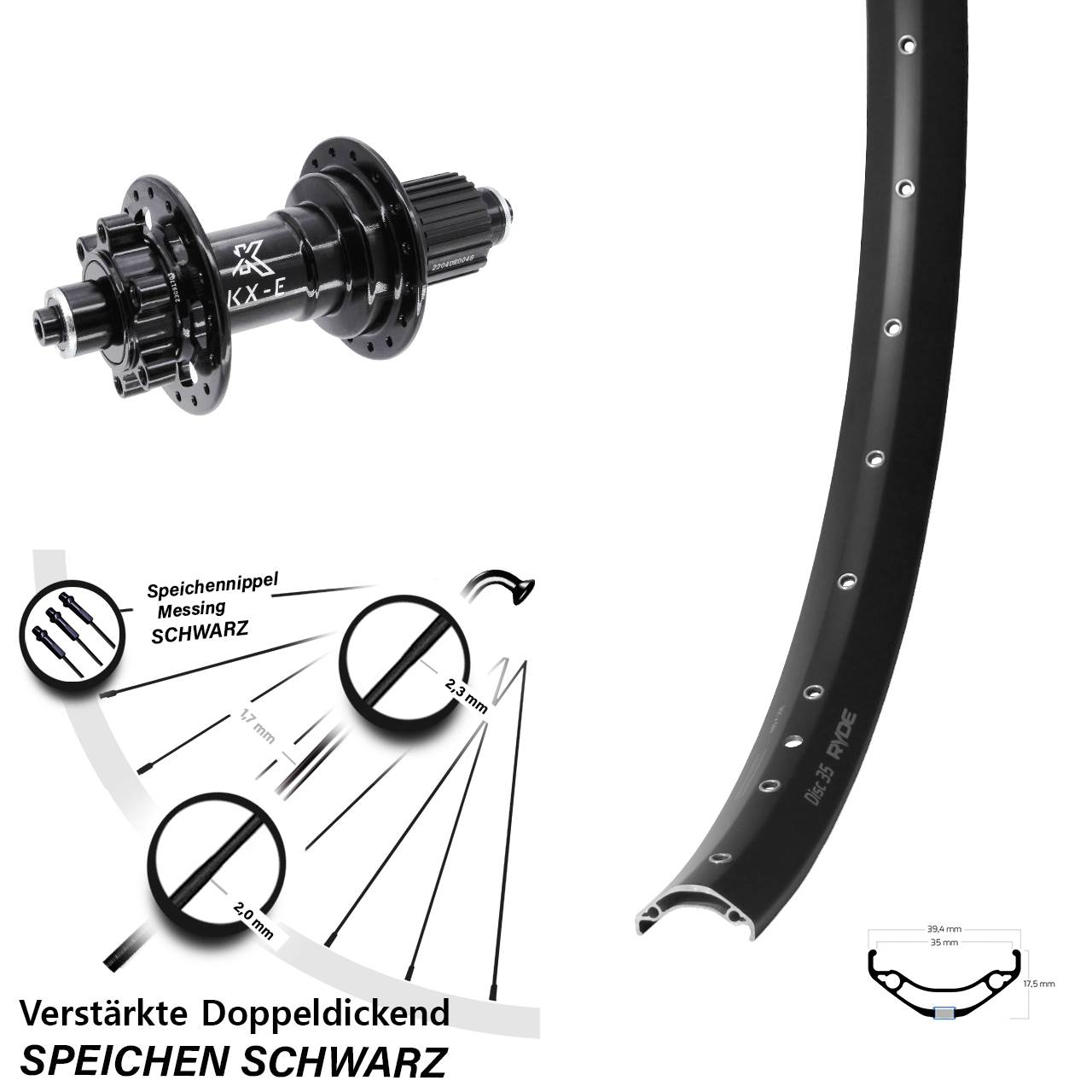 29 Zoll Ryde Disc 35 KX-E Heavy Duty Hinterrad 6-Loch QR Boost Micro Spline