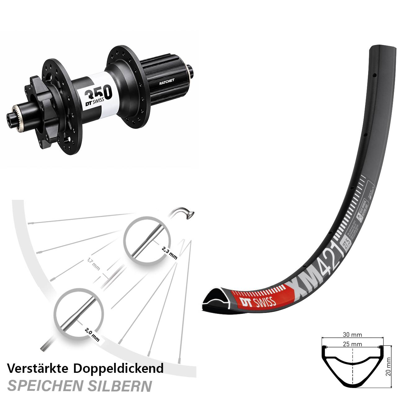 DT Swiss XM421-350 Ratchet 36 6-Loch 29 Zoll Hinterrad QR 8-11 fach
