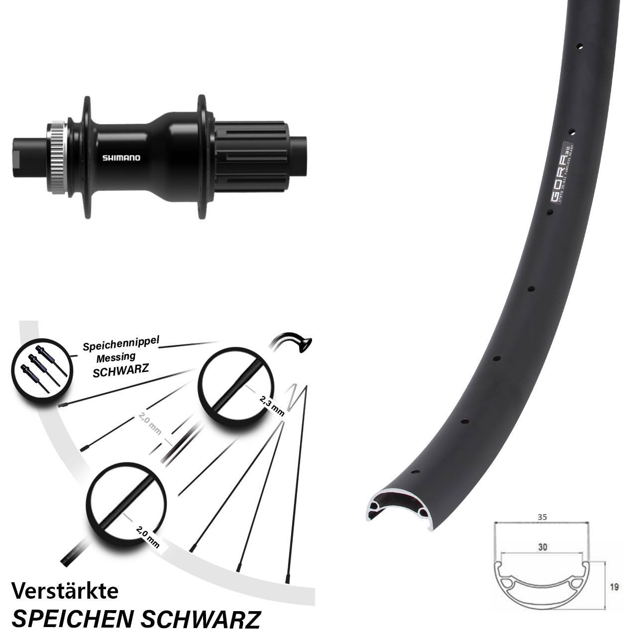 Disc Laufrad 12x148 29 Zoll Gora 30 Shimano FH-TC500-B 8-11 fach HG