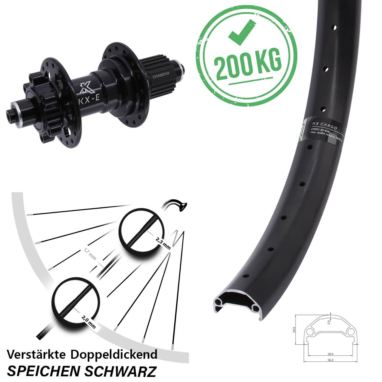 Hinterrad 6-Loch QR 20 Zoll KX-E Cargo Micro Spline