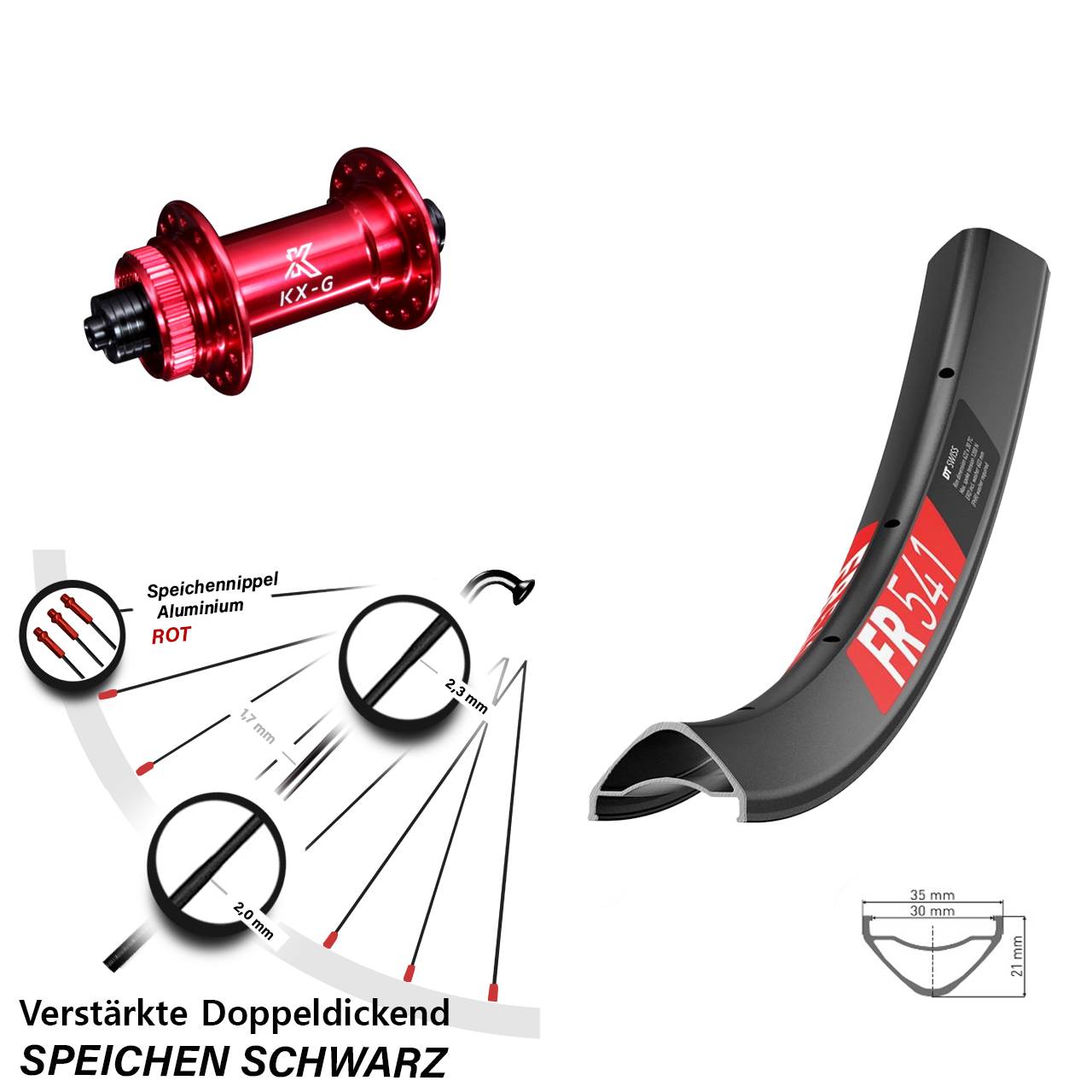 DT Swiss FR 541 KX-G rot 29 Zoll Disc Laufrad für Schnellspanner