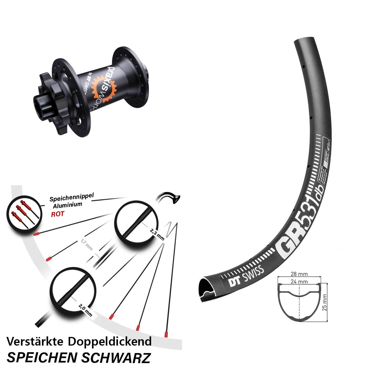 Disc Vorderrad 28 Zoll DT Swiss GR 531-350 SL 12x100