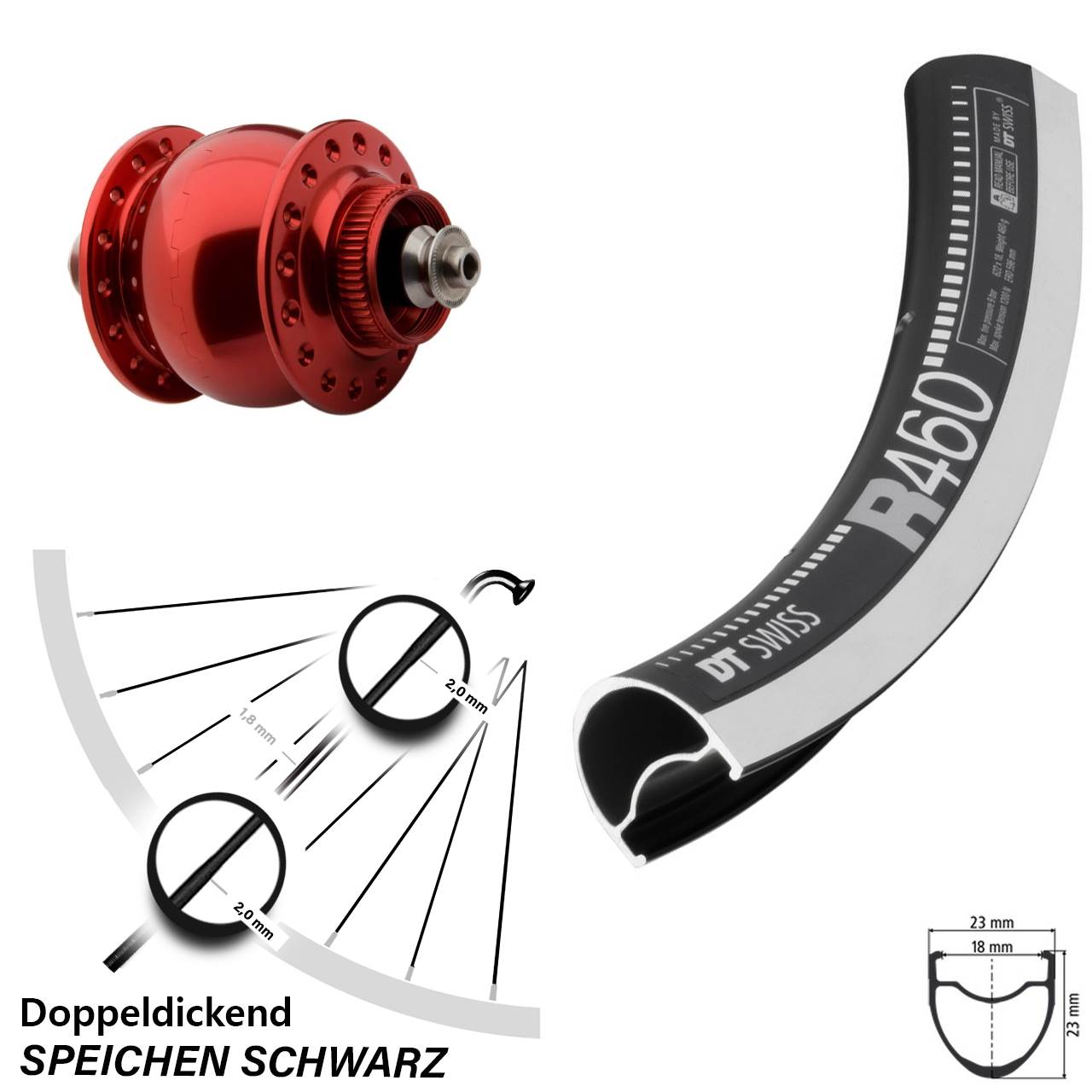 28 Zoll Vorderrad mit Nabendynamo DT Swiss R 460 Son Delux