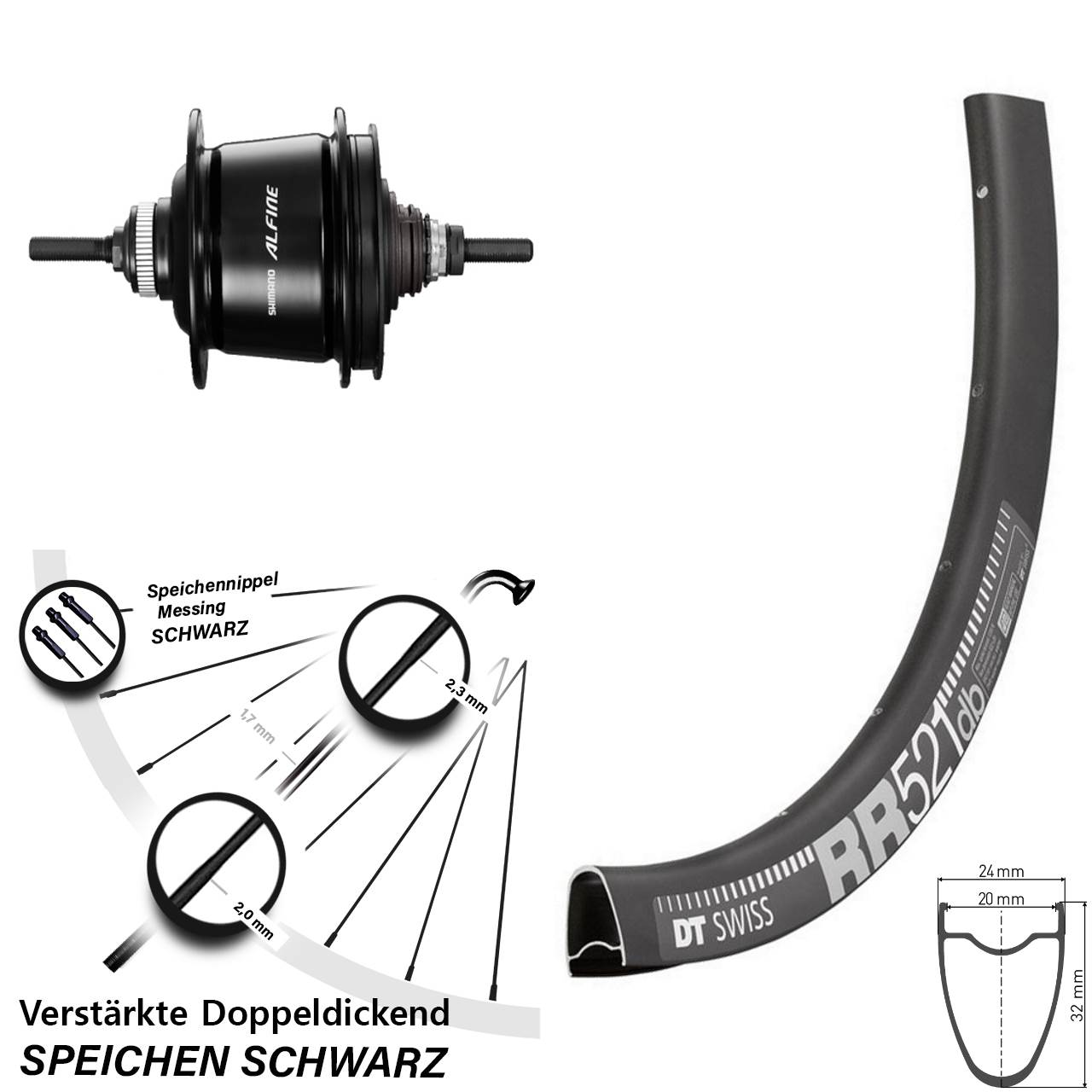 28 Zoll DT Swiss RR521 Shimano 8 Gang Alfine Hinterrad
