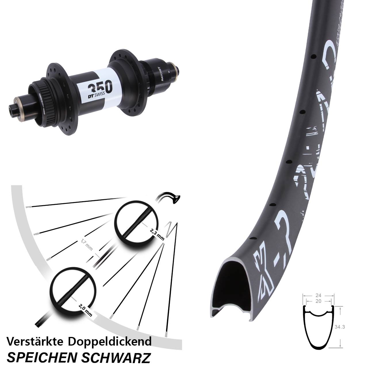 KX-R Road DT Swiss 350 28-29 Zoll Centerlock Hinterrad QR XD