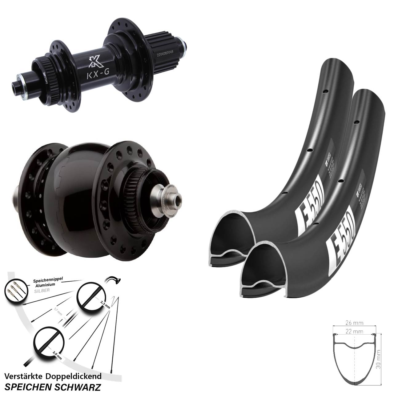 Disc Laufrad-Satz 28 Zoll DT Swiss E550 KX-GS verstärkt SON 28 Shimano Micro Spline QR