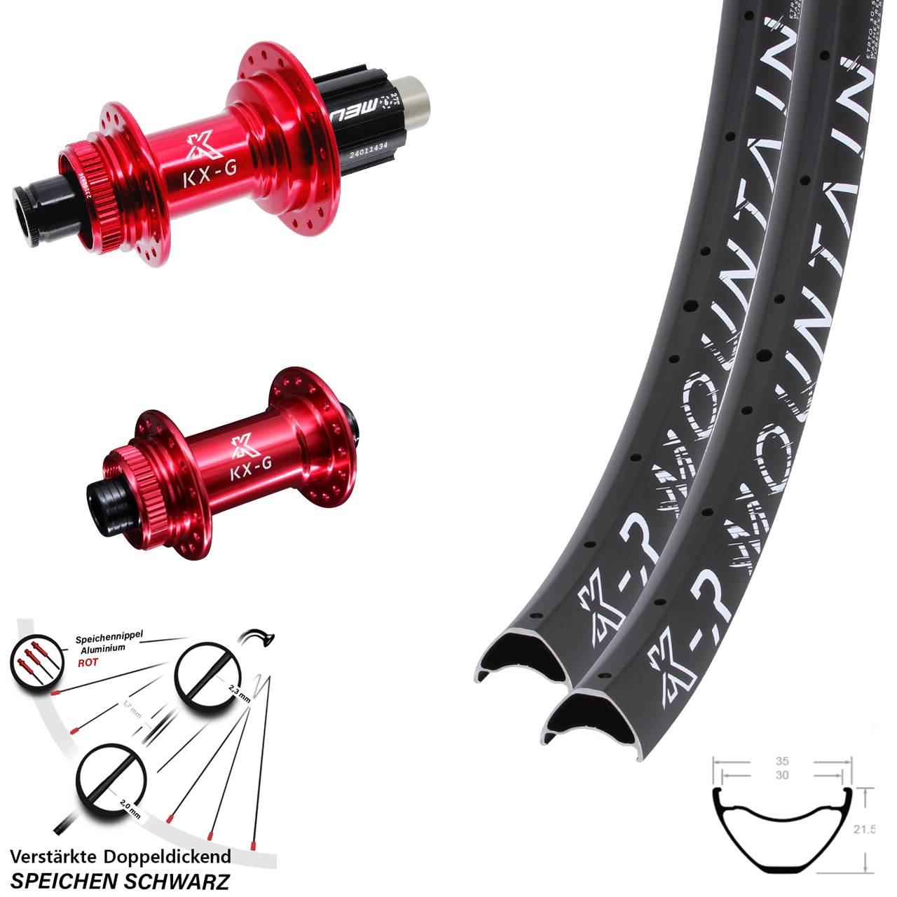 Laufradsatz Centerlock 12x100/142 27,5 Zoll KX-GR Mountain rot Campa N3W