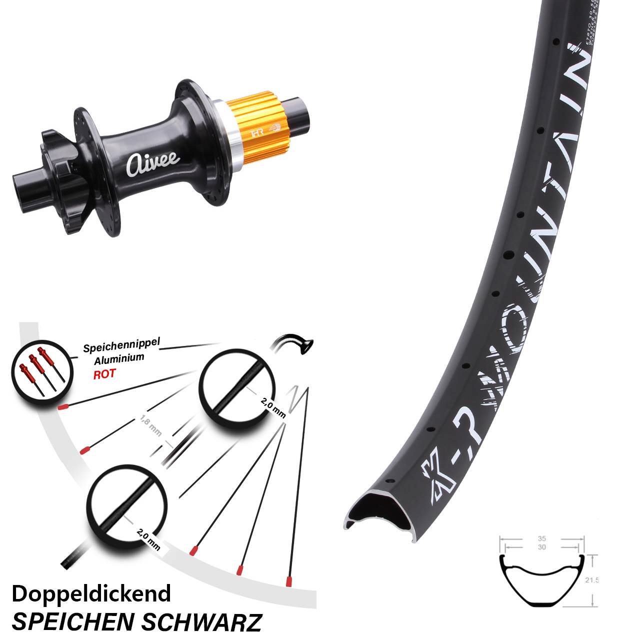 Hinterrad 6-Loch 27,5 Zoll KX-R Mountain Aivee Micro Spline 12x148 Boost
