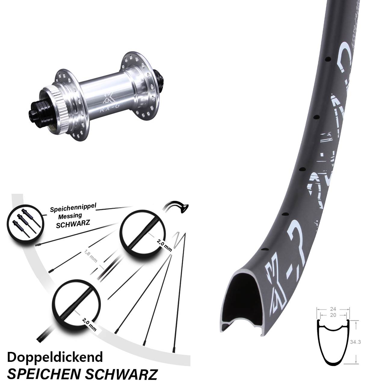 Laufrad 28 Zoll KX-GR Road Centerlock 5/100 silbern
