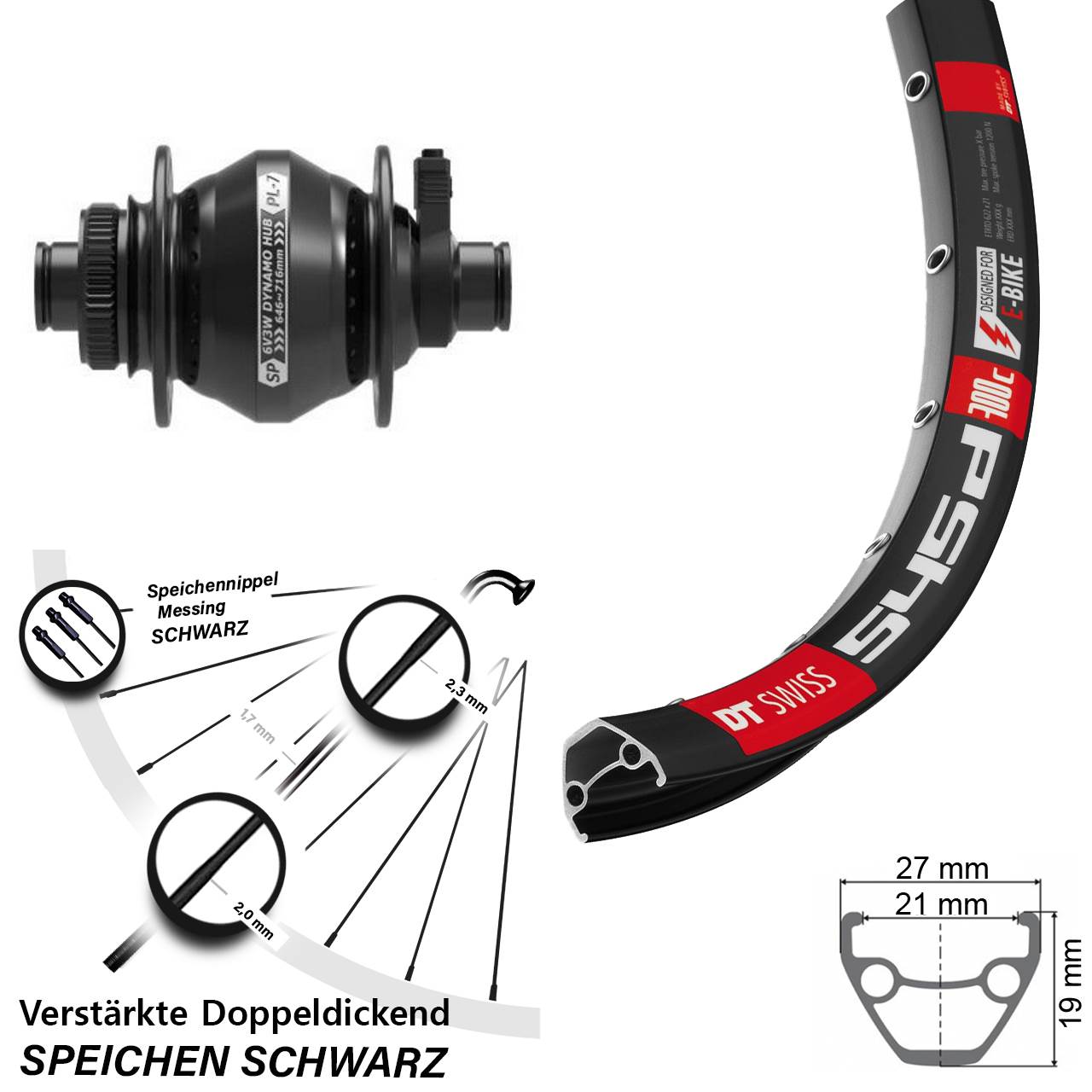Vorderrad mit Shutter Precision PL-7 DT Swiss 545 28-29 Zoll verstärkt für Steckachse