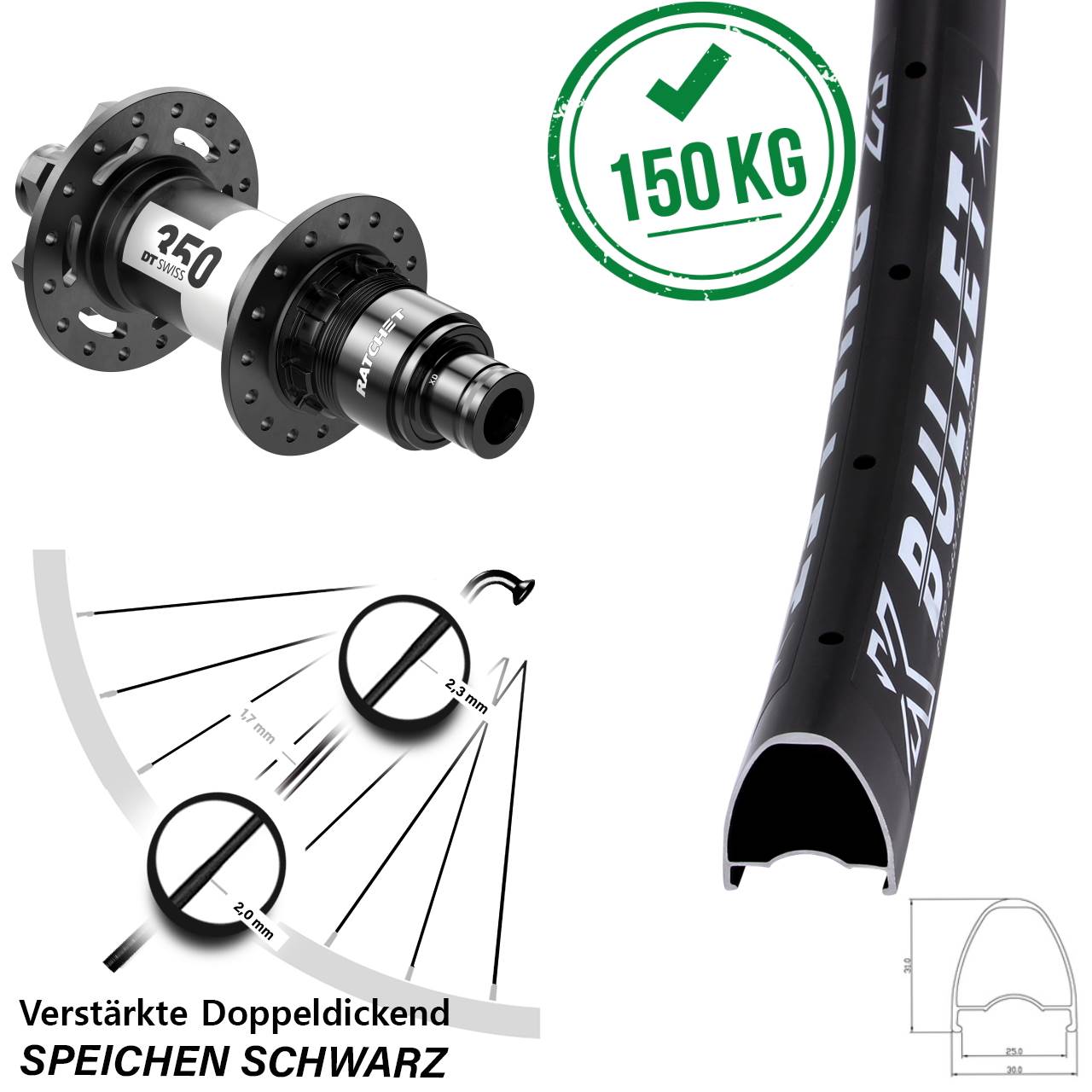KX Bullet DT Swiss 350 28 Zoll Disc Hinterrad 12x142 XD