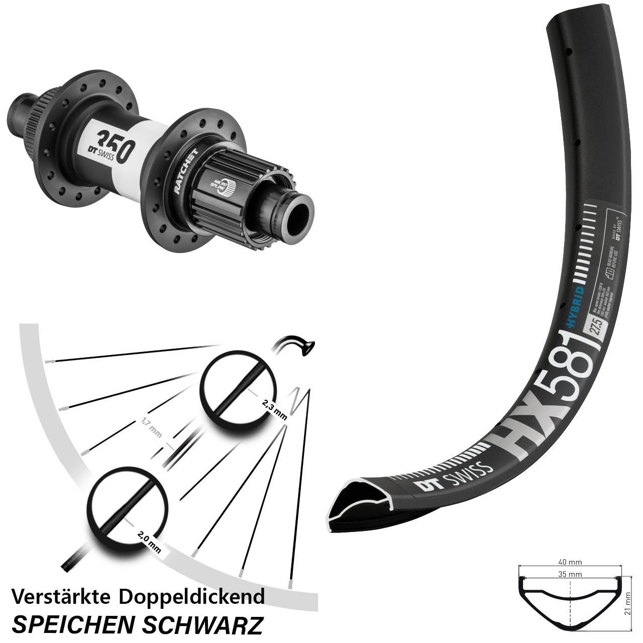 DT Swiss HX581 DT Swiss 350 27,5 Zoll Disc Hinterrad 12x148 Boost Micro Spline