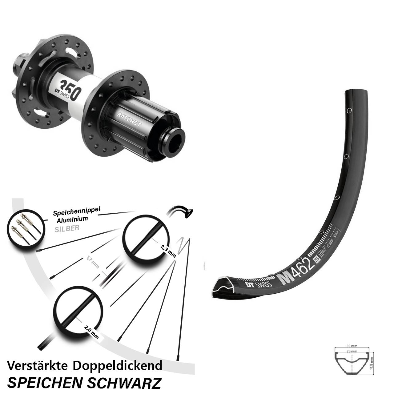 DT Swiss M462-350 Disc 29 Zoll Laufrad 12x148 Boost 8-11 fach HG