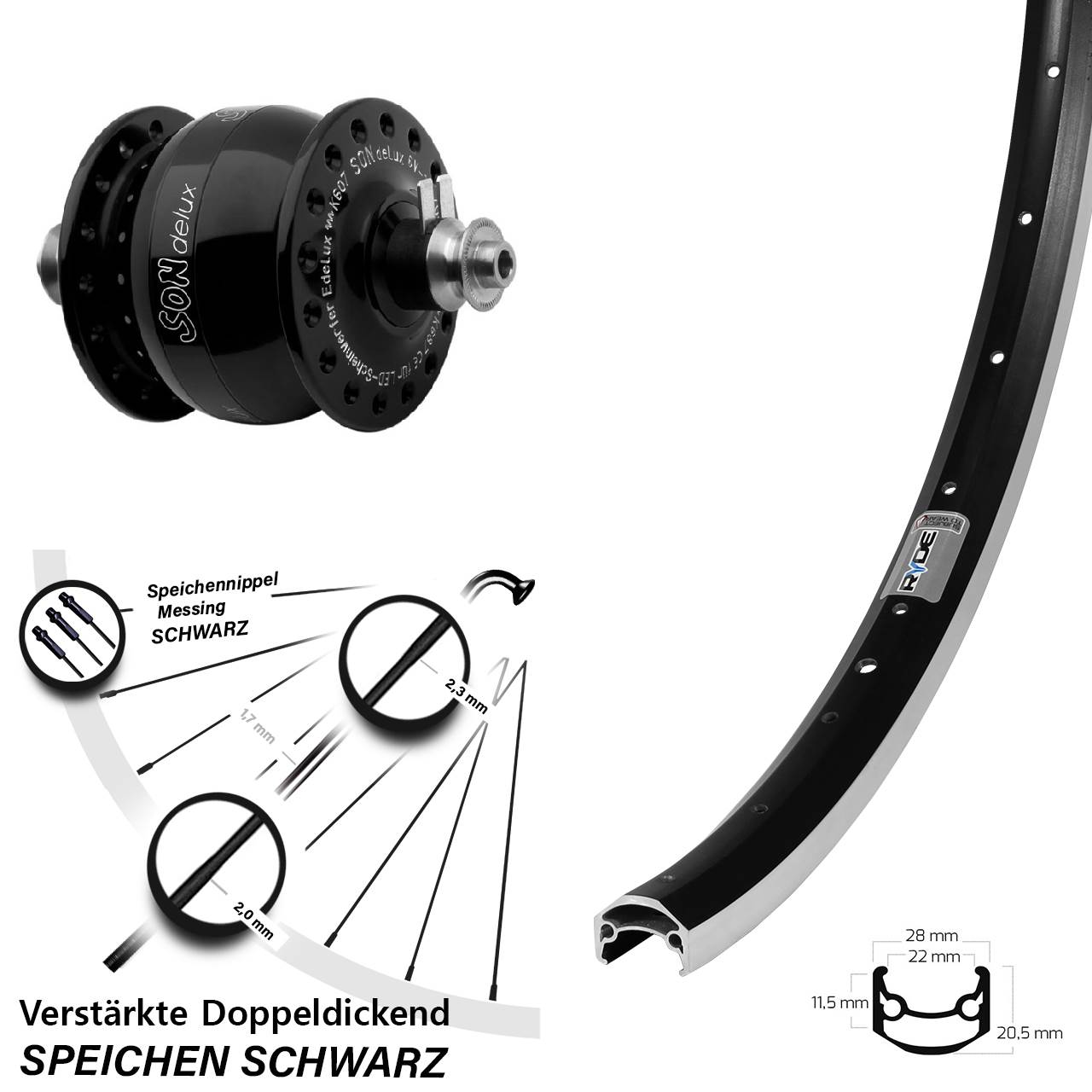 27,5 Zoll Ryde Andra 35 SON delux Nabendynamovorderrad für Schnellspanner