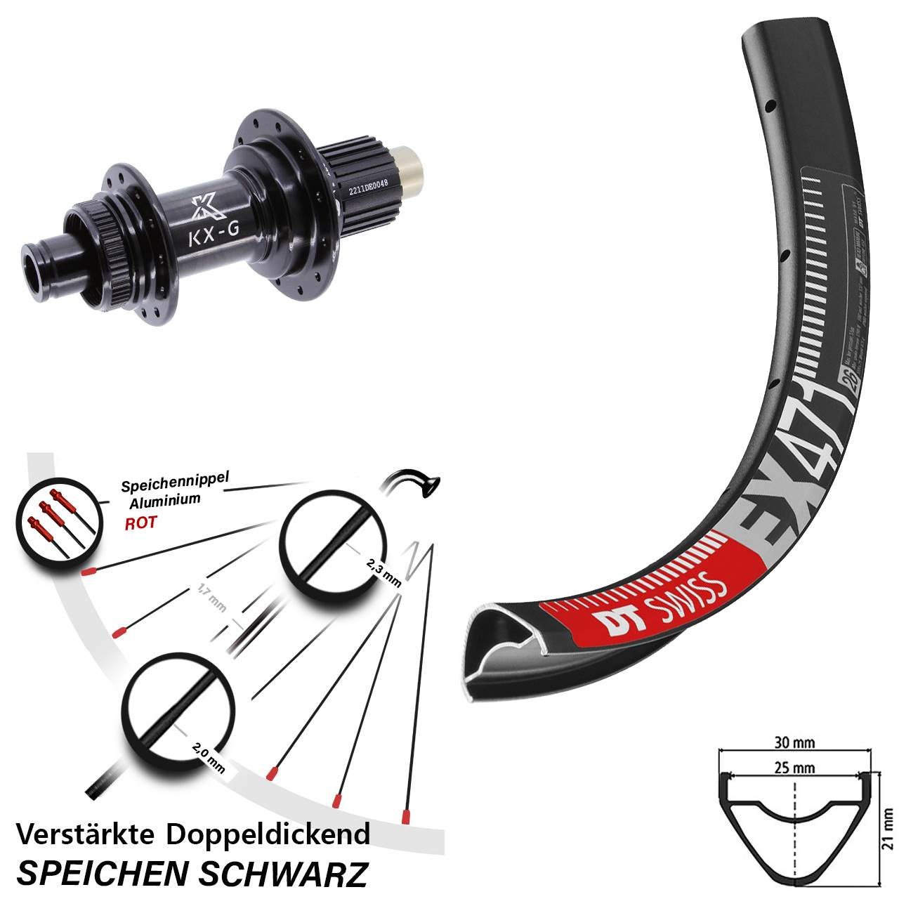 Centerlock Hinterrad 650B DT Swiss EX471 KX-G Steckachse Micro Spline 12x142