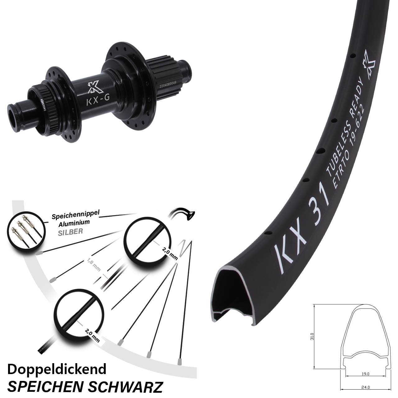 Hinterrad 28 Zoll 31 KX-GS Micro Spline 12x142