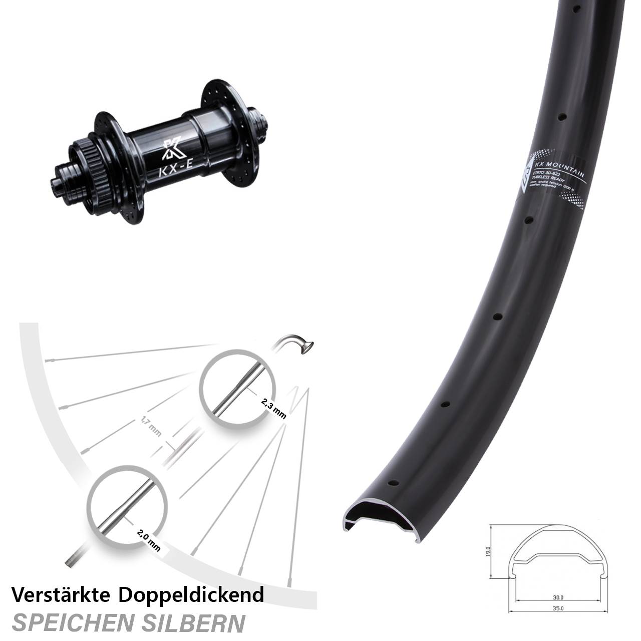 29 Zoll KX Mountain TR verstärkt 4-fach gelagert Centerlock Vorderrad QR