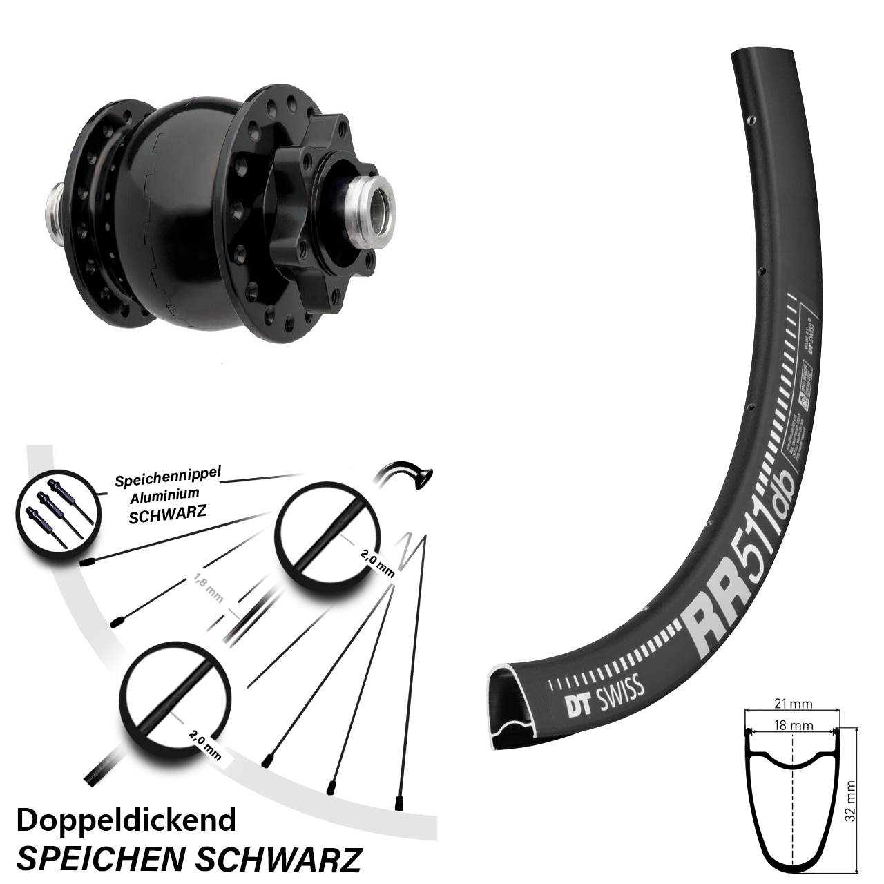 Disc Dynamo-Vorderrad 12x100 DT Swiss RR511 SON 28 Zoll