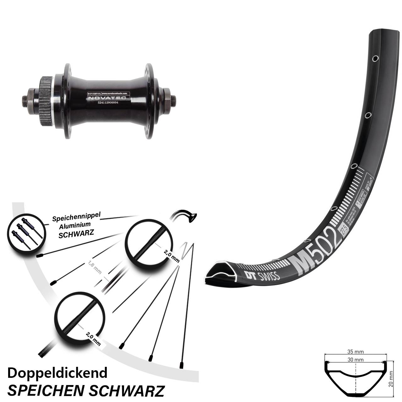 29 Zoll DT Swiss M502 Novatec D471 Disc Vorderrad für Schnellspanner