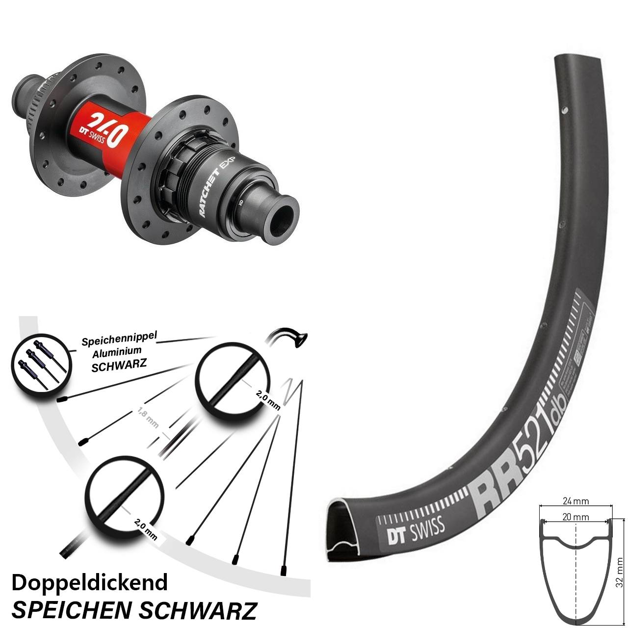 28 Zoll RR 521 DT Swiss 240 EXP Centerlock Hinterrad 12x142 XDR