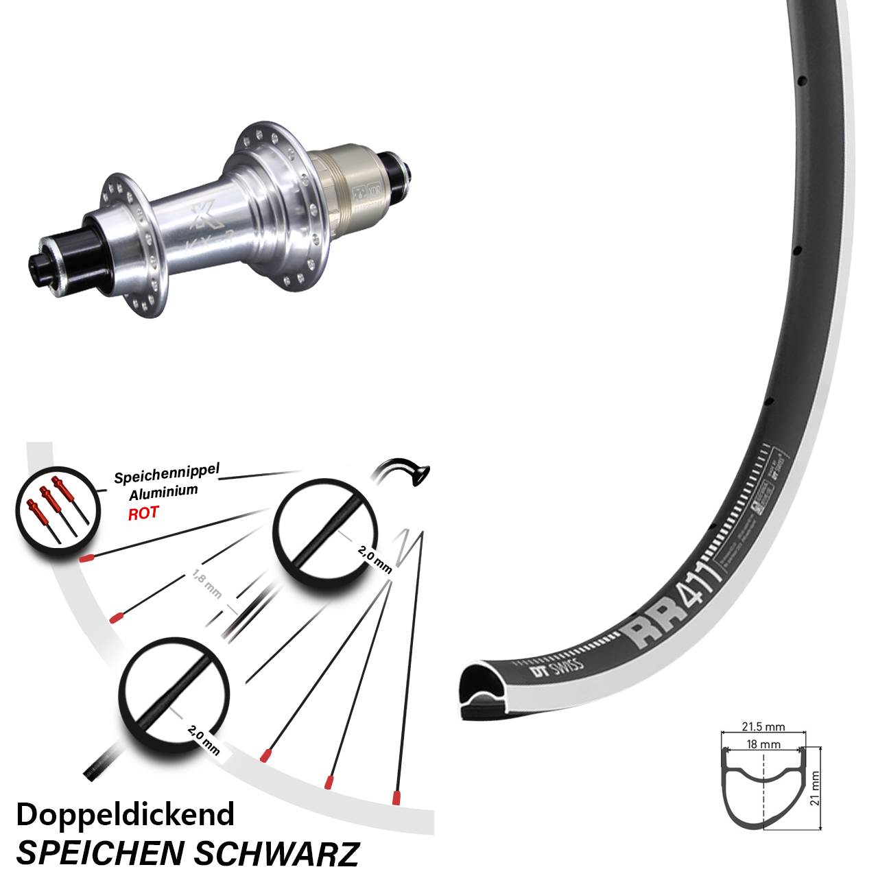 28 Zoll DT Swiss RR411 OS KX-R Hinterrad QR XDR