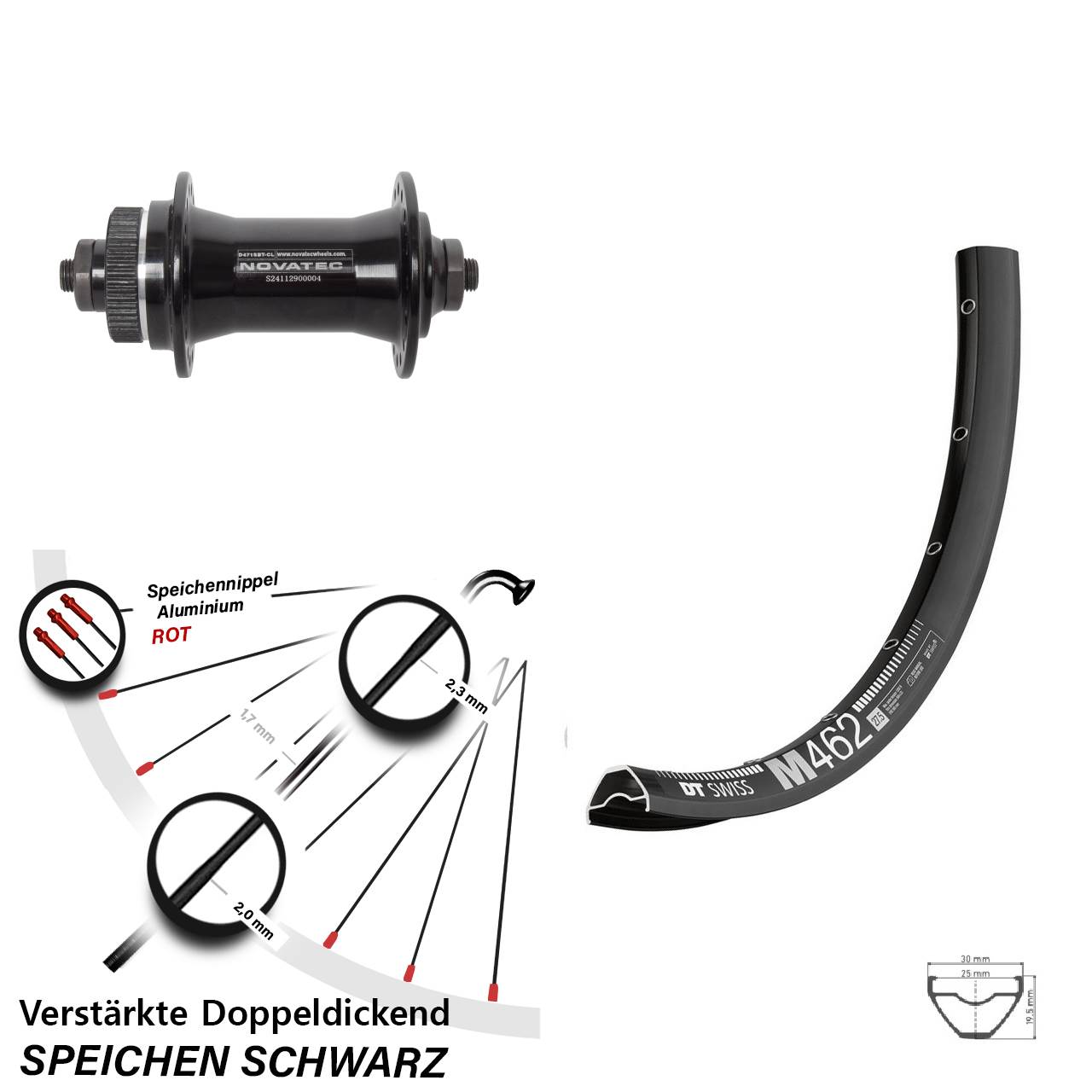 Vorderrad Centerlock 27,5 Zoll DT Swiss M 462 Novatec D471 für Schnellspanner