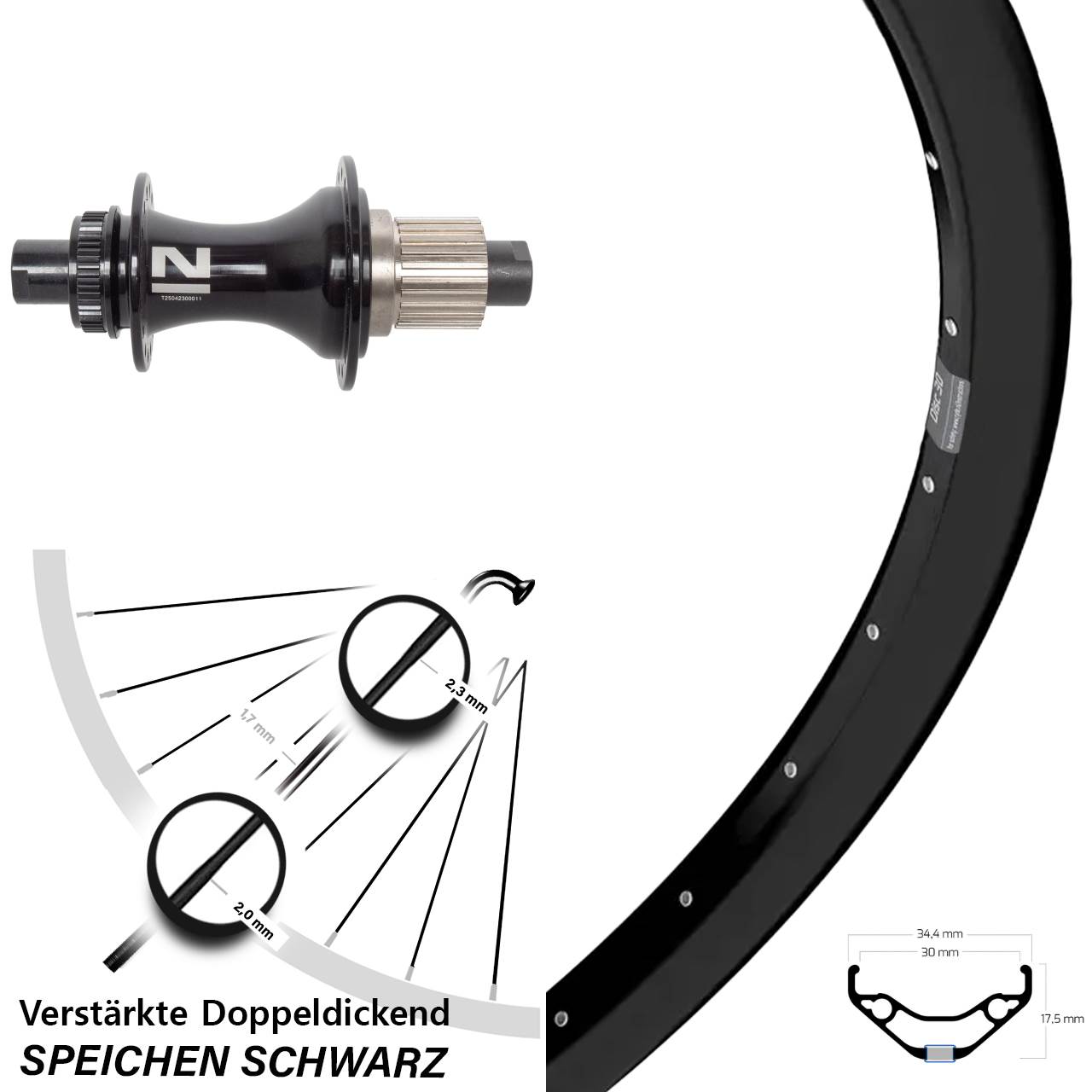 27,5 Zoll Ryde Disc 30 Novatec D462SB Hinterrad 12x148 Shimano Micro Spline
