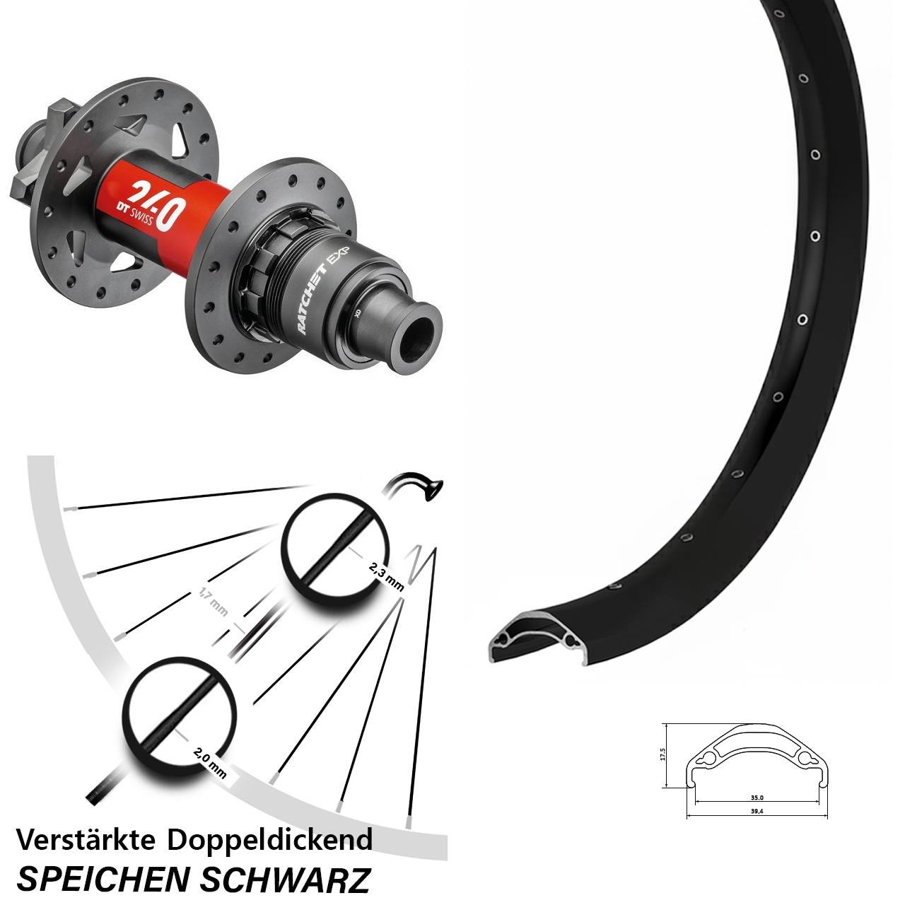 29 Zoll Ryde Disc 35 DT Swiss 240 EXP Hinterrad 6-Loch 12x148 SRAM XD