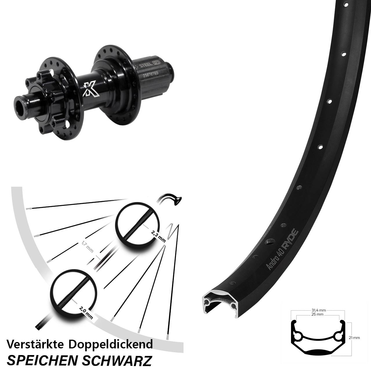Ryde Andra 40 KX-M Heavy Duty 26 Zoll Disc Laufrad 12x142 8-12 fach