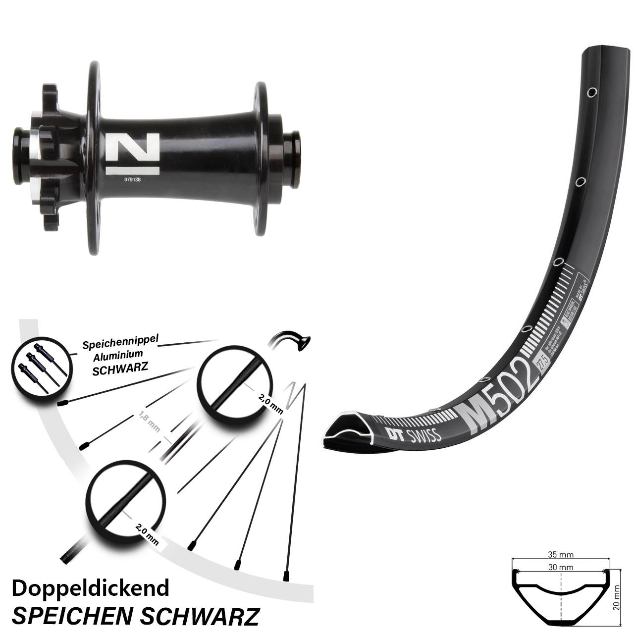 6-Loch Vorderrad 15x100 27,5 Zoll DT Swiss M502 Novatec D791