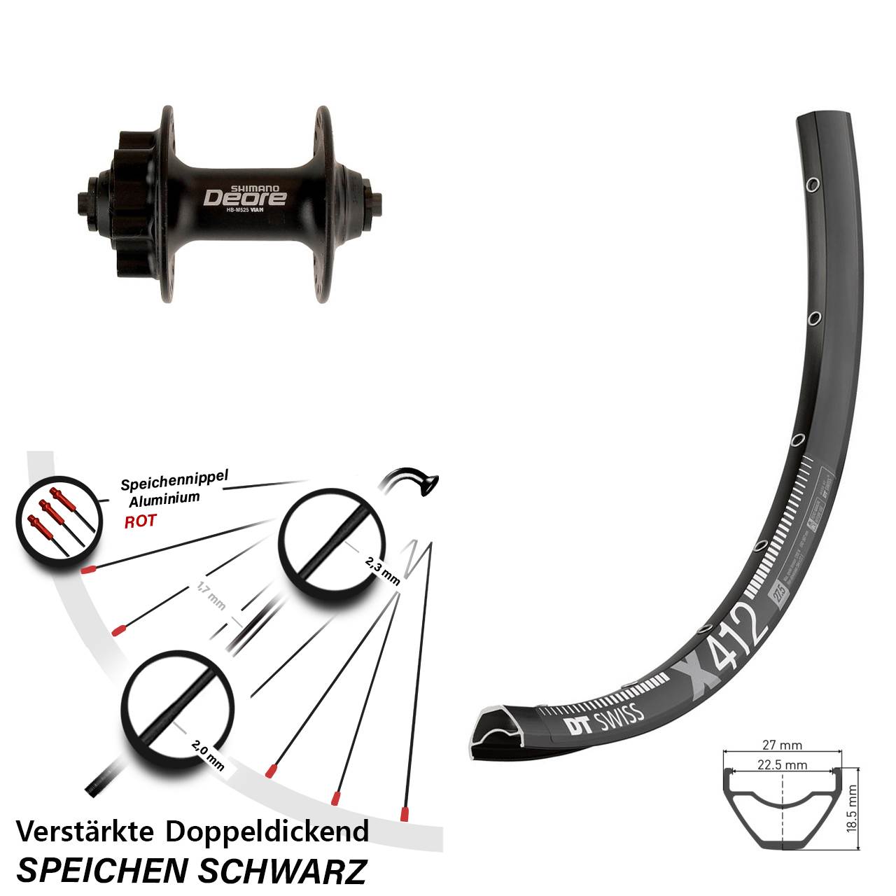6-Loch Vorderrad 28-29 Zoll DT Swiss X 412 Shimano Deore HB-M525 QR