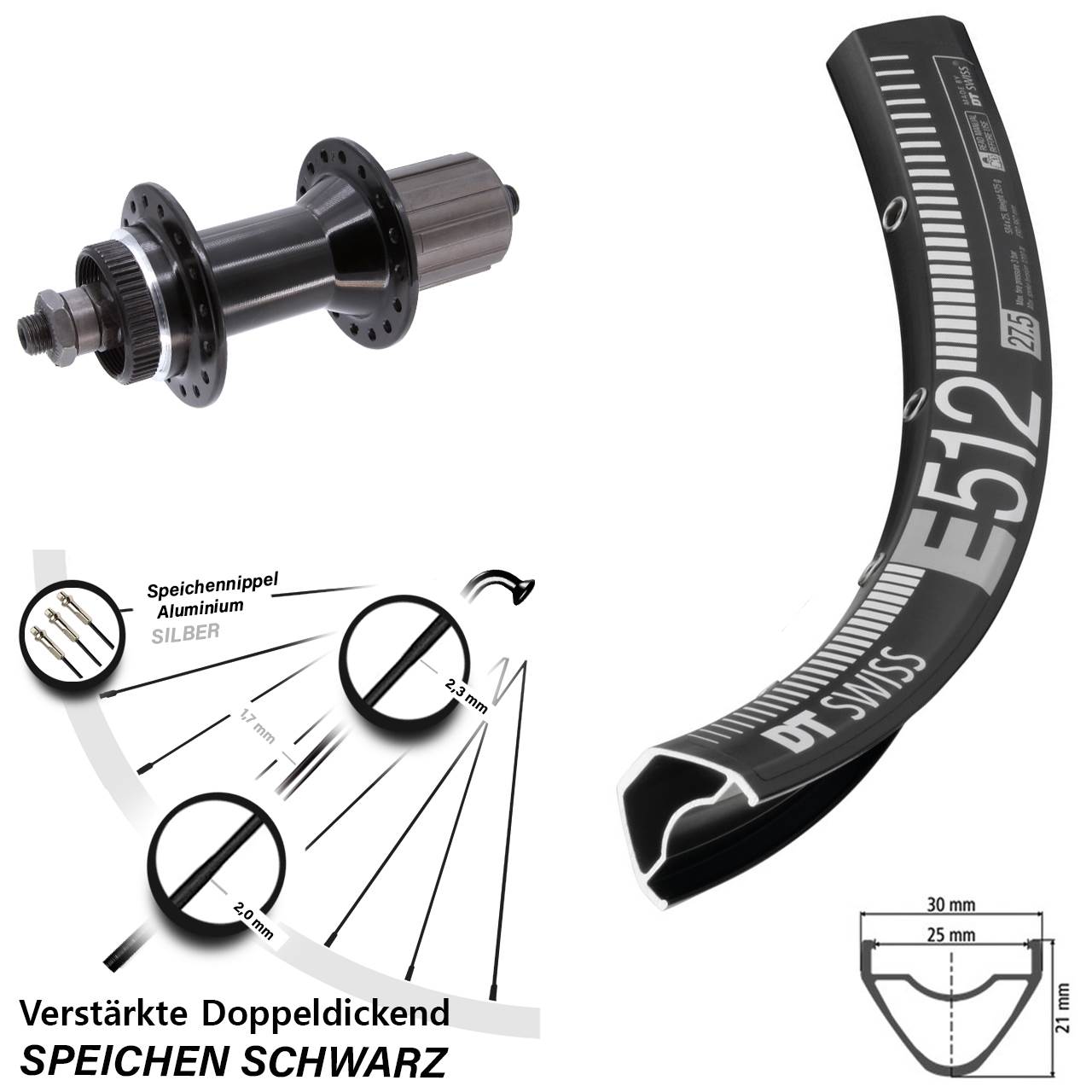 Hinterrad Centerlock 29 Zoll DT Swiss E512 Joytech 5x135 mm schwarz 8-11 fach HG für Schn