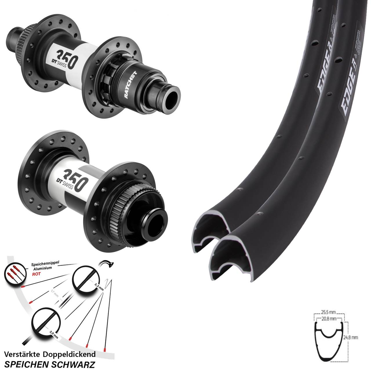 Laufradsatz Centerlock 12x100/142 28 Zoll Ryde Edge R25 OS DT Swiss 350 XDR 11-12 fach