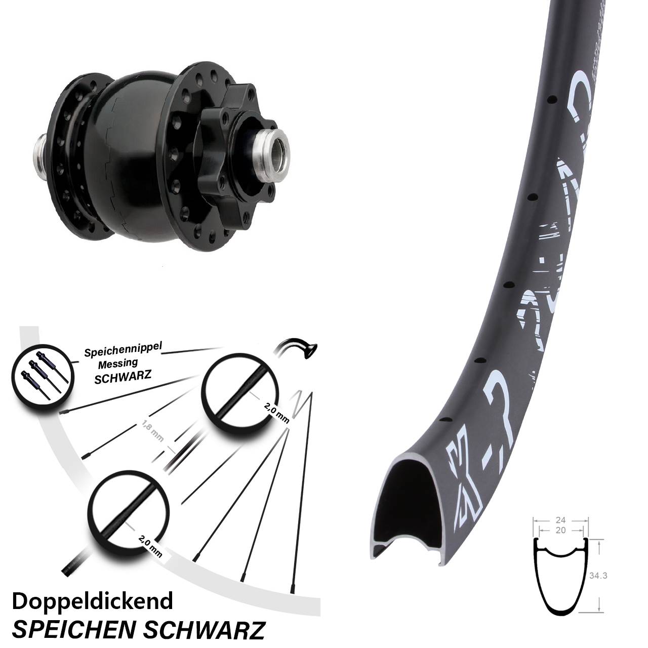 Nabendynamovorderrad 6-Loch 28 Zoll KX-R Road SON 28 12x100