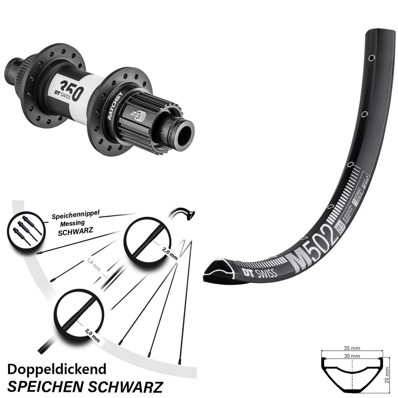 Centerlock Hinterrad 12x142 29 Zoll DT Swiss M 502-350 Micro Spline