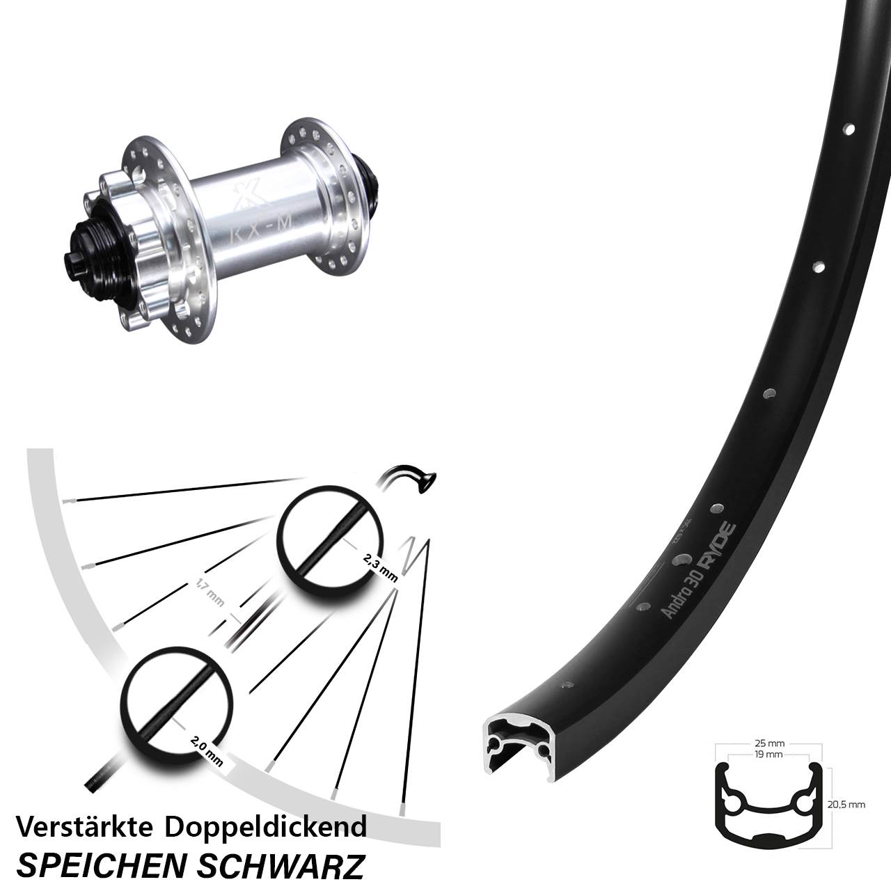 Vorderrad 6-Loch 28-29 Zoll Ryde Andra 30 KX-M QR