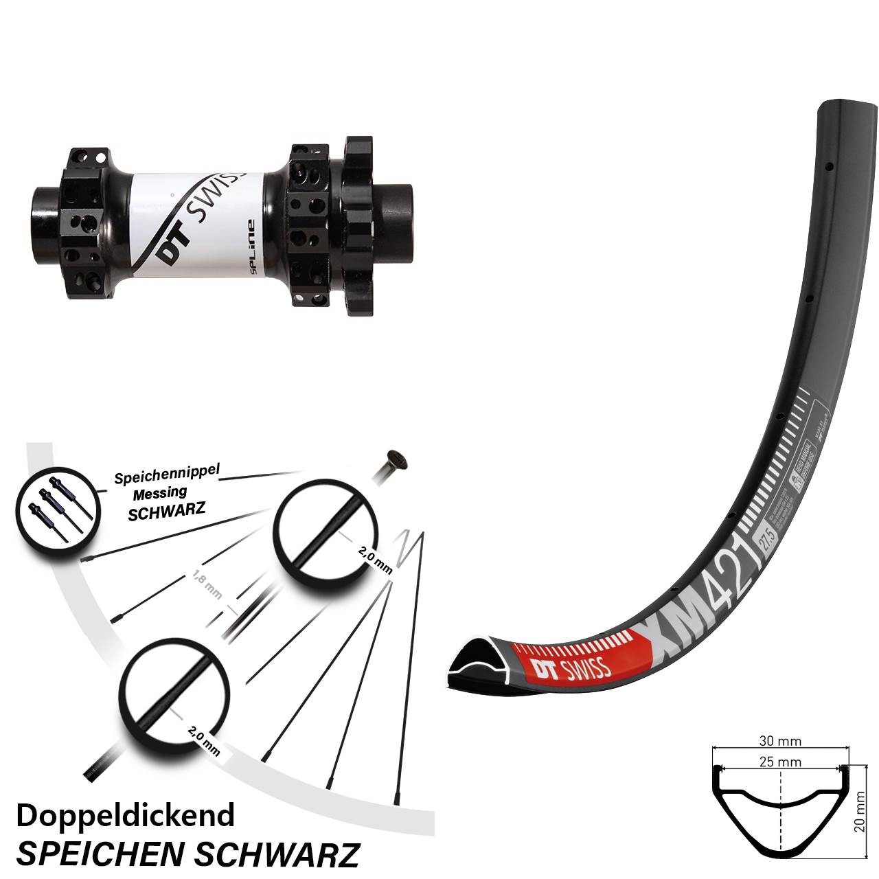27,5 Zoll Vorderrad 15x100 mm XM 421 DT Swiss X1900 Nabe 6-Loch Straightpull