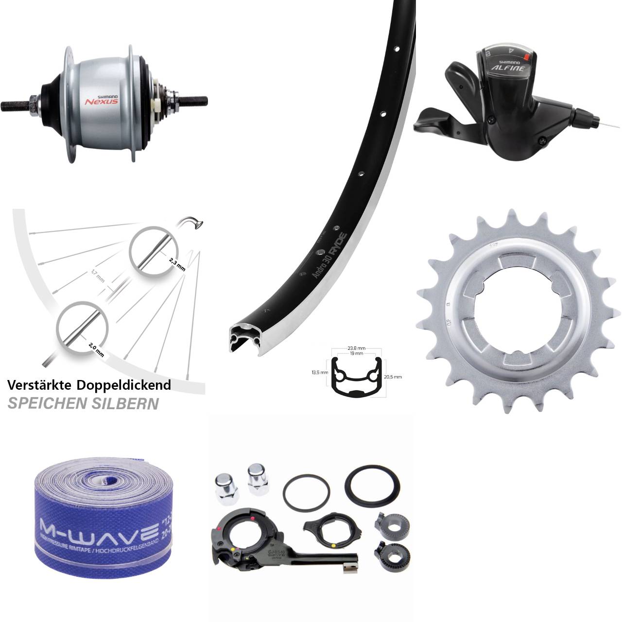 28 Zoll Ryde Andra 30 Shimano Nexus 8 Gang Hinterrad mit Freilauf