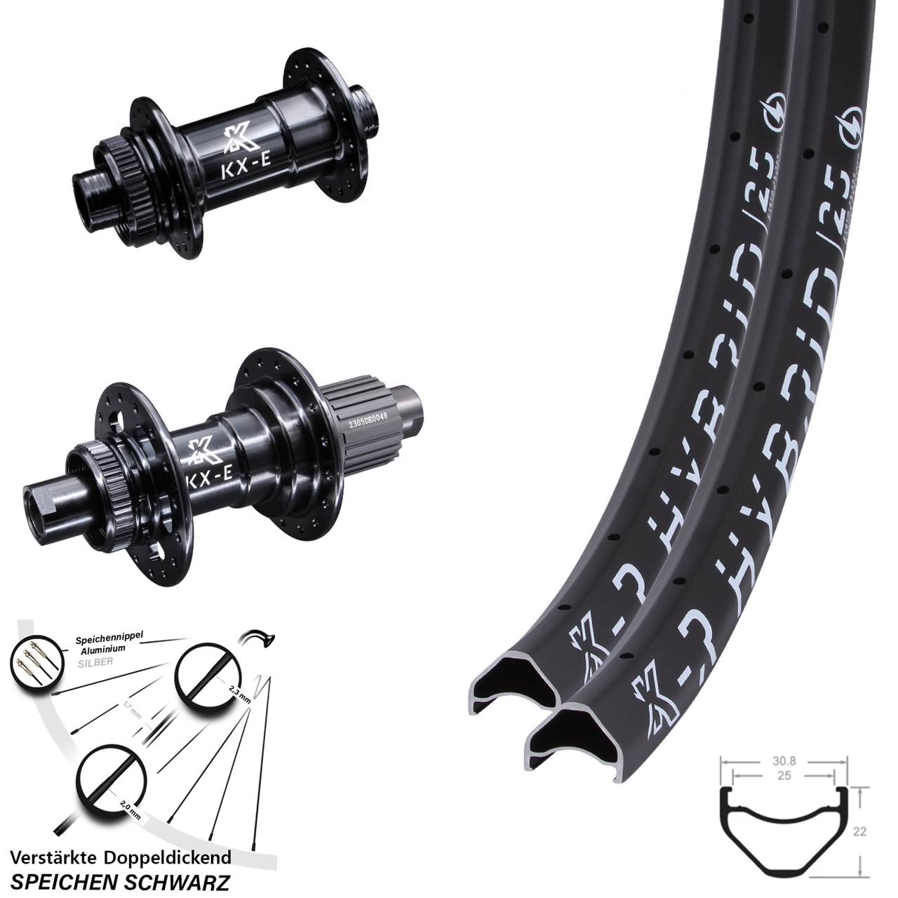 Centerlock Laufradsatz 28 Zoll KX-ER Hybrid 25 Shimano Micro Spline 15x100 12x142