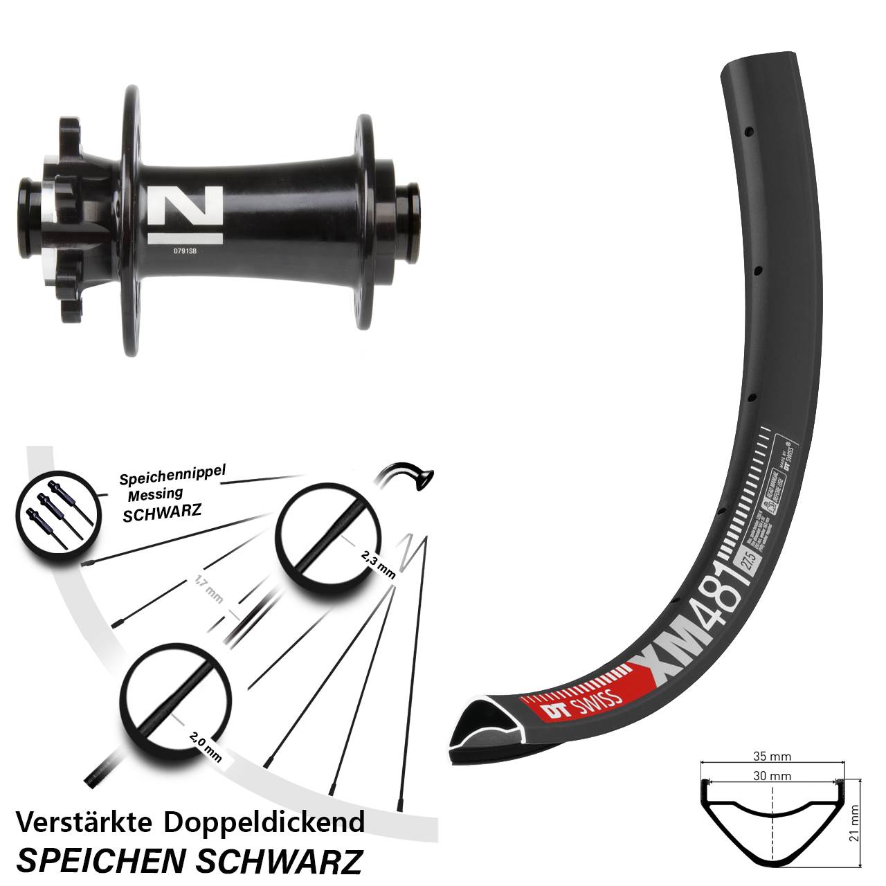 27,5 Zoll DT Swiss XM 481 Novatec D791 Disc Laufrad 15x100