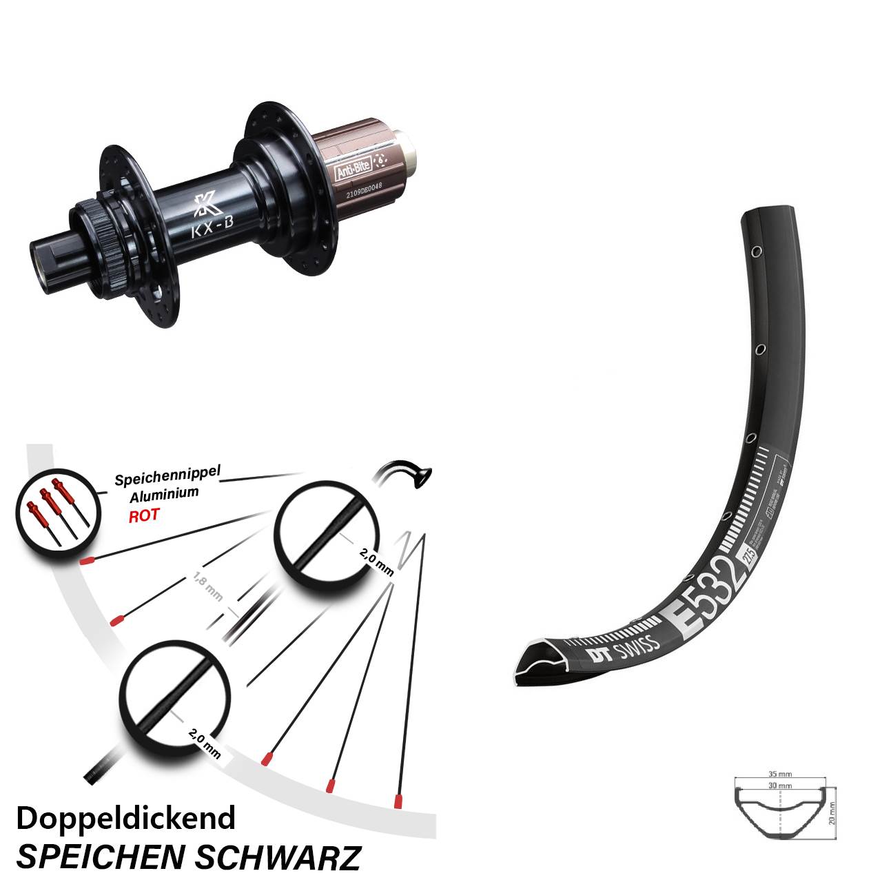 27,5 Zoll DT Swiss E 532 Hinterrad KX-B Centerlock 8-12 fach 12x148