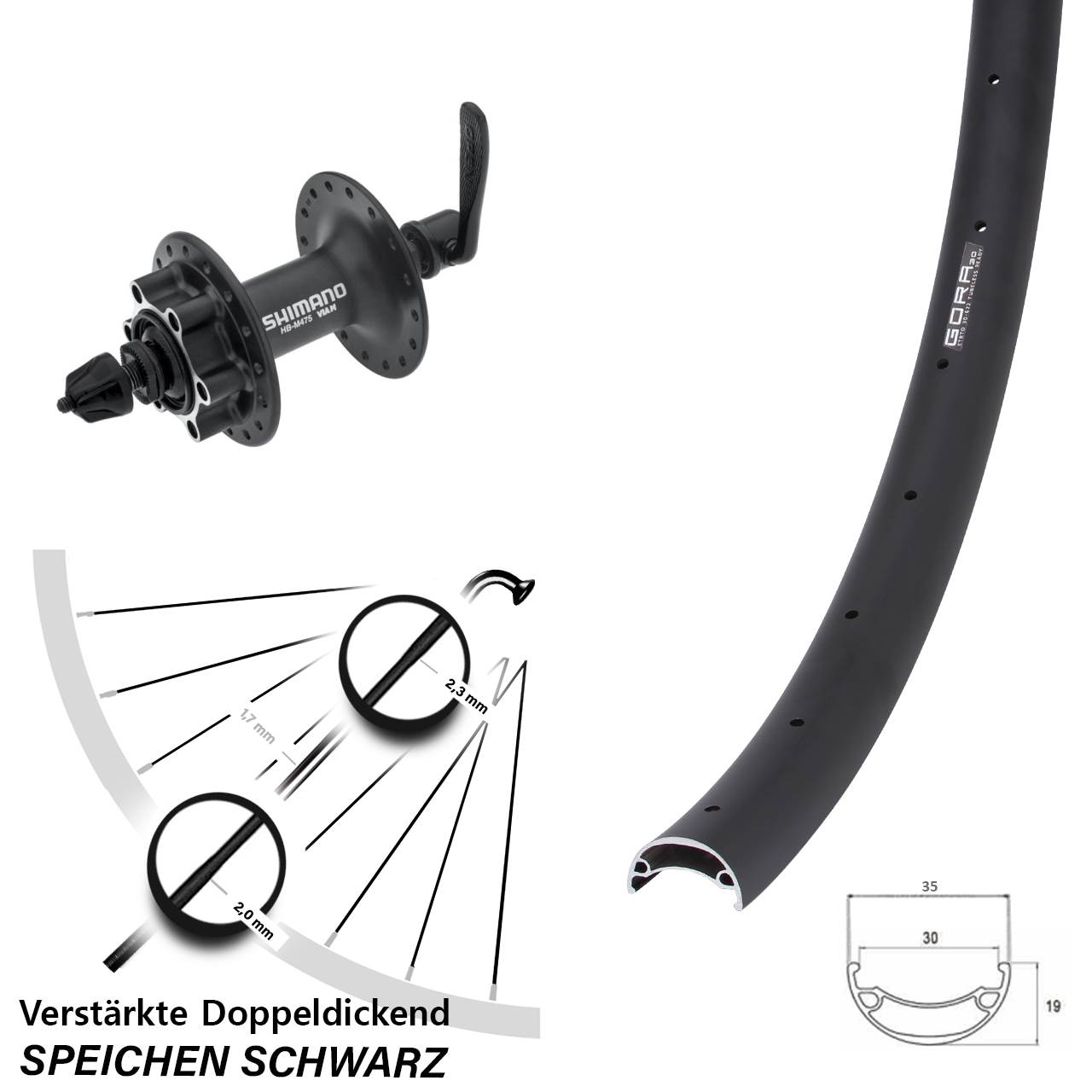 Disc Vorderrad für Schnellspanner 26 Zoll Gora 30 Shimano Alivio